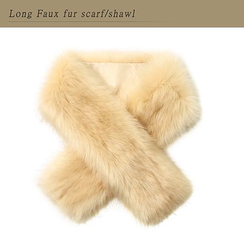 Dikoaina Women's Winter Fake Faux Fur Scarf Wrap Collar Shawl Shrug - Image 5