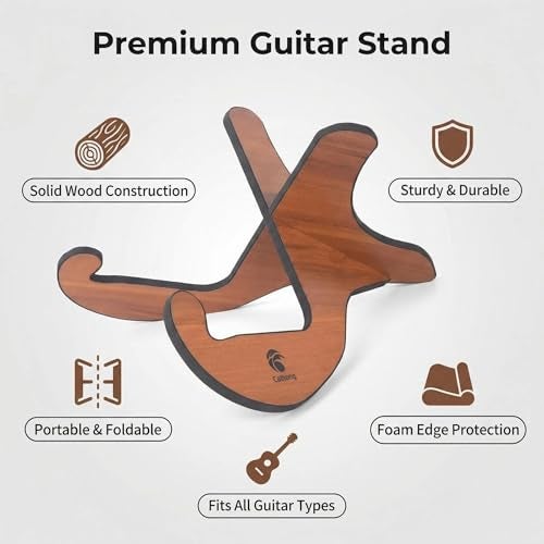 CC CAIHONG Guitar Stand Floor Wooden - Universal Folding X-frame Detachable Non-Slip Portable Wood Guitar Stand with Rubber Covering Edges for Acoustic Electric Bass Guitars - Brown - Image 4