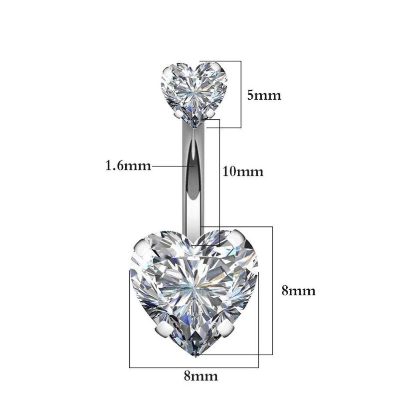 YHMM 14G Surgical Steel Belly Button Rings Double Heart Cubic Zirconia Navel Barbell Stud Body Piercing (A: Silver Tone) - Image 2
