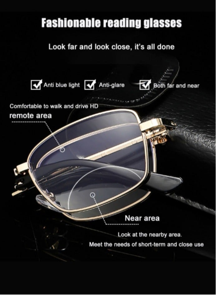 R A B O Folding Anti-Blue Light Reading Glasses – Bifocal Design for Near and Distance Vision, Compact & Portable Unisex Eyewear - Image 4