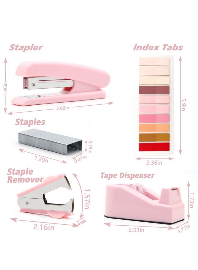 Sportsvoutdoors Pink Desk Accessories, Pink Office Supplies, Stapler And Tape Dispenser Set, Pink Desk Accessory Kit, Gift For Students, Women, Coworkers, Boss Lady, Office Clerks  - Image 2