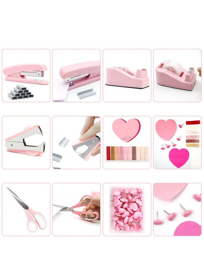 Sportsvoutdoors Pink Desk Accessories, Pink Office Supplies, Stapler And Tape Dispenser Set, Pink Desk Accessory Kit, Gift For Students, Women, Coworkers, Boss Lady, Office Clerks  - Image 4