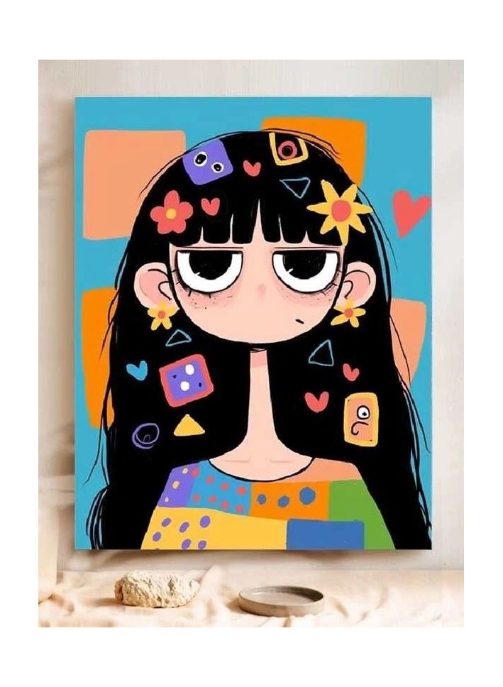 ARS Cute Cartoon Girl Canvas Wall Art – Colorful Abstract Character Illustration Poster for Kids Room, Bedroom, Nursery & Modern Home Decor- Size Available, Add Wall Sticker Poster - Image 2