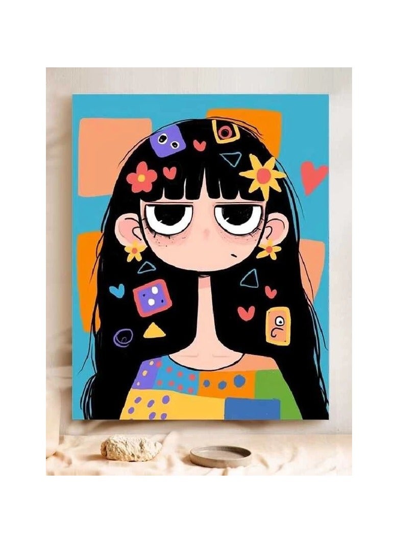 ARS Cute Cartoon Girl Canvas Wall Art – Colorful Abstract Character Illustration Poster for Kids Room, Bedroom, Nursery & Modern Home Decor- Size Available, Add Wall Sticker Poster - Image 3