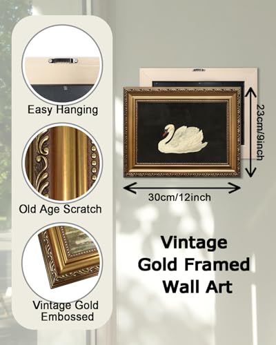 KBKBART Vintage Framed Wall Art for Living Room White Swan Vintage Painting Canvas Wall Art Prints for Bathroom Wall Decor Classical Gold Framed Animal Vintage Wall Decor Aesthetic for Bedroom 9x12 - Image 3