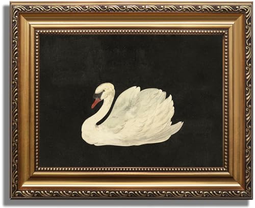 KBKBART Vintage Framed Wall Art for Living Room White Swan Vintage Painting Canvas Wall Art Prints for Bathroom Wall Decor Classical Gold Framed Animal Vintage Wall Decor Aesthetic for Bedroom 9x12 - Image 1
