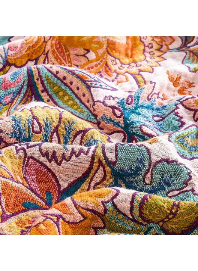 XIBLC Boho Throw Blanket for Bed, 100% Cotton Soft Rustic Quilt Fall Blanket, 60"x80" Floral Printed Farmhouse Decor Bed Blankets, All Season Rustic Reversible Bohemian Throw Quilt - Image 5