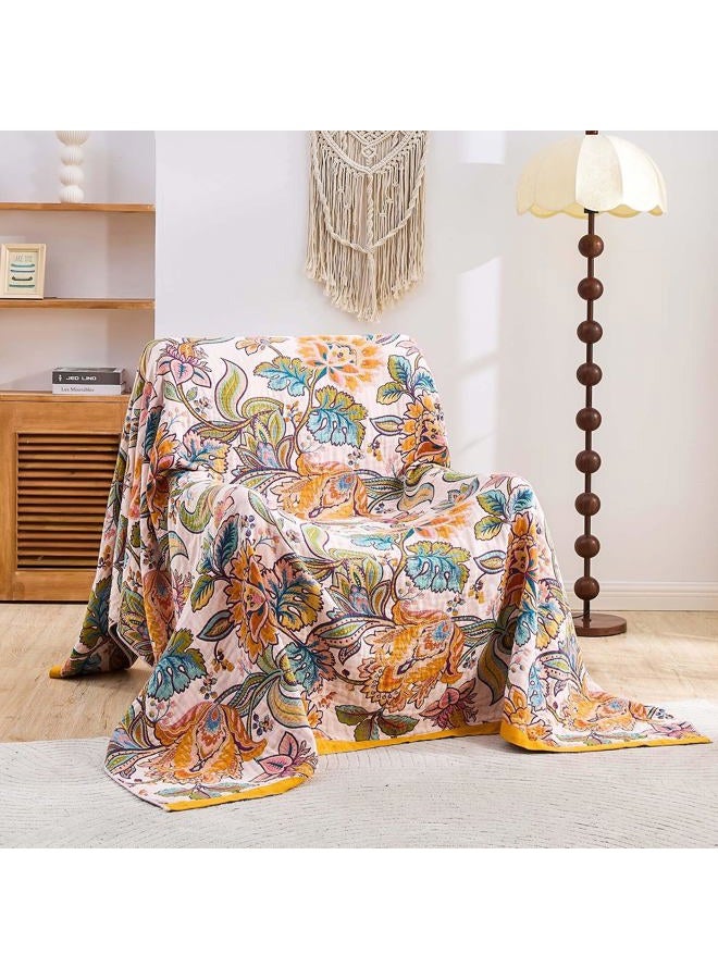 XIBLC Boho Throw Blanket for Bed, 100% Cotton Soft Rustic Quilt Fall Blanket, 60"x80" Floral Printed Farmhouse Decor Bed Blankets, All Season Rustic Reversible Bohemian Throw Quilt - Image 2