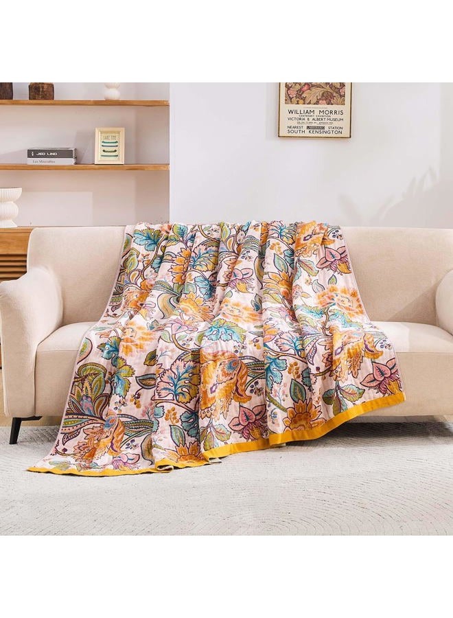 XIBLC Boho Throw Blanket for Bed, 100% Cotton Soft Rustic Quilt Fall Blanket, 60"x80" Floral Printed Farmhouse Decor Bed Blankets, All Season Rustic Reversible Bohemian Throw Quilt - Image 3