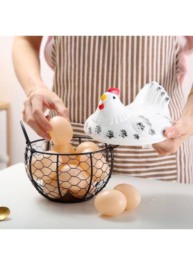 Generic A metal basket with a porcelain lid in the shape of a chicken 🐓🐓 It takes about 30 eggs. The basket has two hands for easy carrying  - Image 3