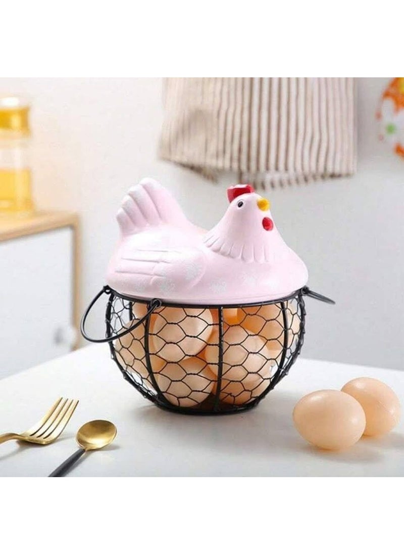 Generic A metal basket with a porcelain lid in the shape of a chicken 🐓🐓 It takes about 30 eggs. The basket has two hands for easy carrying  - Image 2
