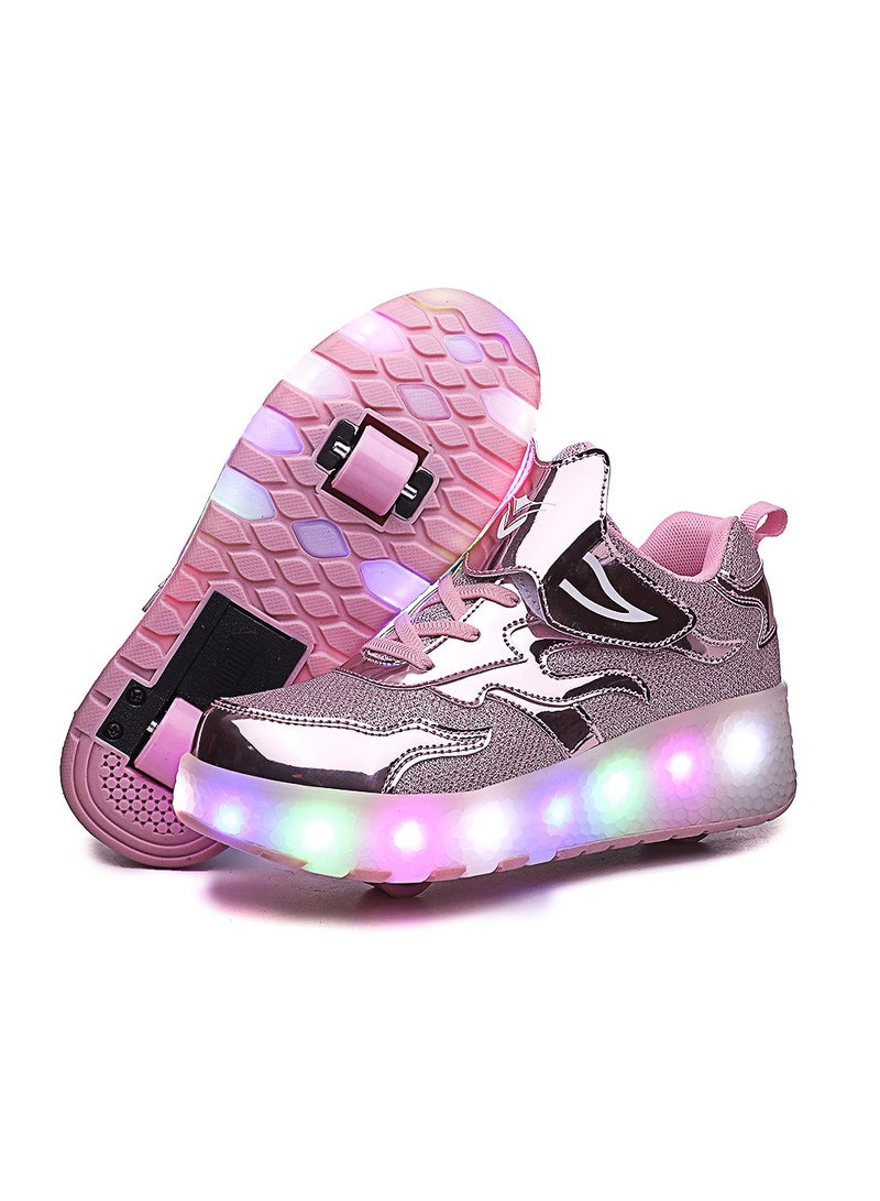 Arabest LED Flash Roller Shoes Skate Shoes with Wheels and and Lightning Bottom Fashion Flashing Sneakers Slip-Resistant Sneakers Pink  - Image 1