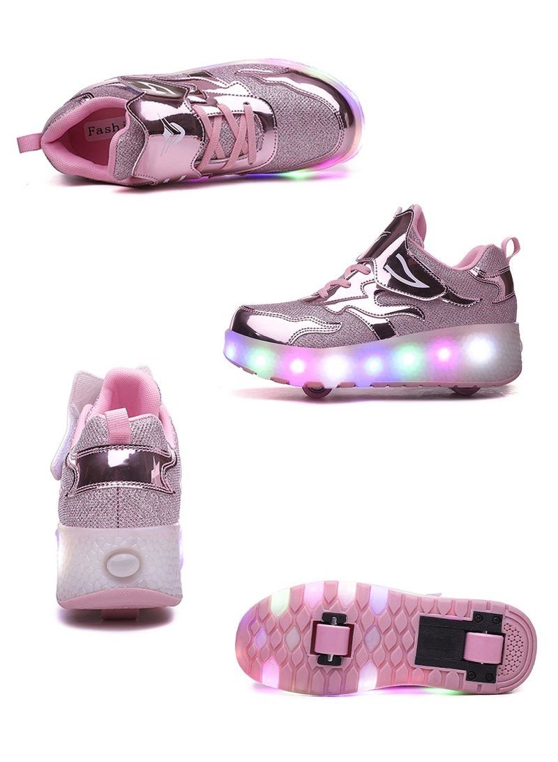 Arabest LED Flash Roller Shoes Skate Shoes with Wheels and and Lightning Bottom Fashion Flashing Sneakers Slip-Resistant Sneakers Pink  - Image 2
