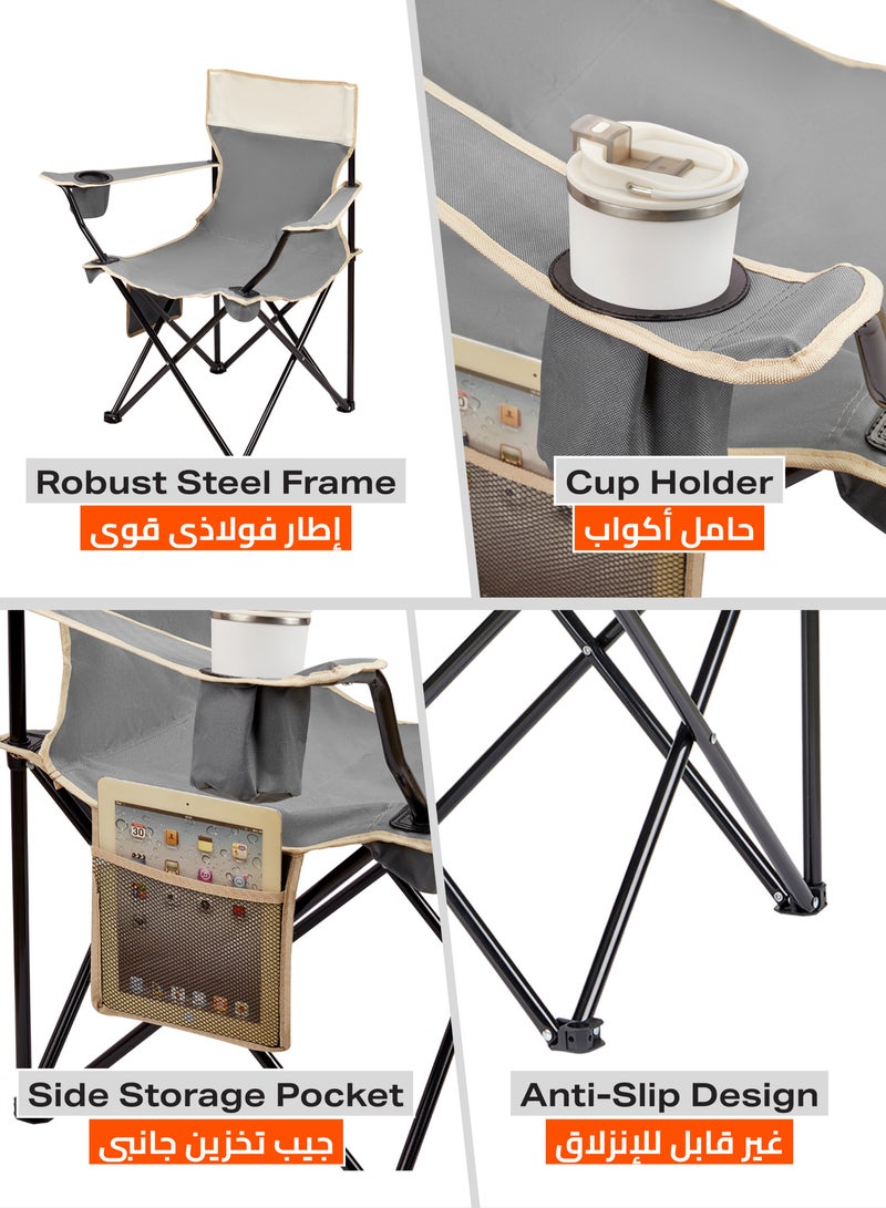 LAWAZIM Foldable Camping Chair with Carrying Bag -Grey- Portable Durable Steel Frame Outdoor Chair Compact Comfortable Folding Chair for Camping, Beach Picnics Festivals – Lightweight, Weatherproof - Image 3