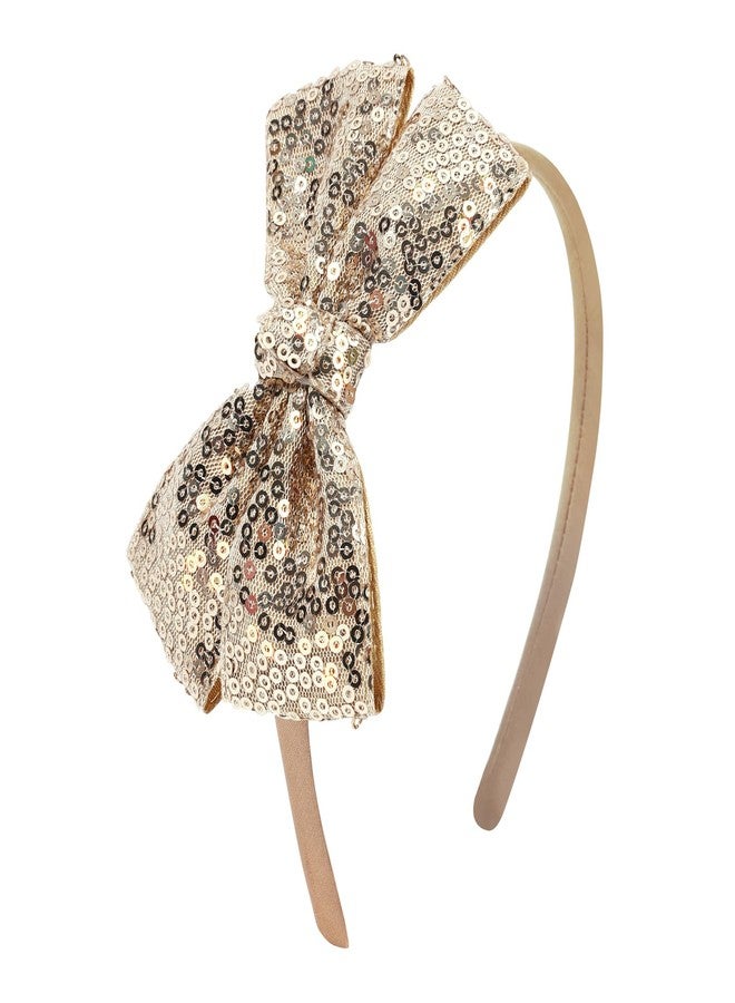NCMAMA Sequin Gold Bow Headband for Girls Sparkly Glitter Hair Bows Hair Accessories for Toddler Kids Women on Christmas Halloween Birthday Parties - Image 1