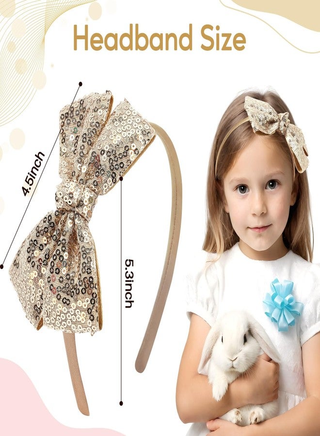 NCMAMA Sequin Gold Bow Headband for Girls Sparkly Glitter Hair Bows Hair Accessories for Toddler Kids Women on Christmas Halloween Birthday Parties - Image 2
