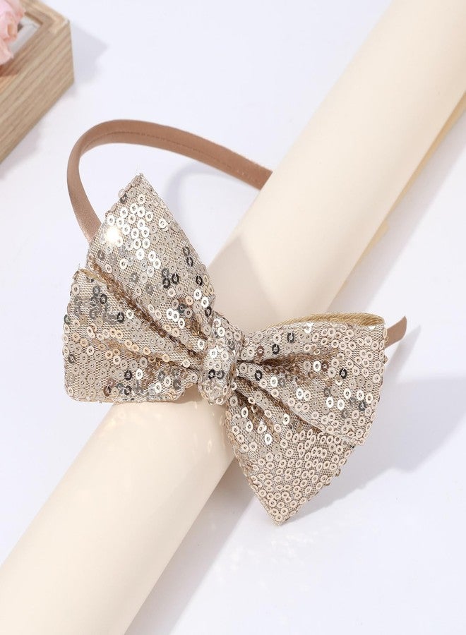 NCMAMA Sequin Gold Bow Headband for Girls Sparkly Glitter Hair Bows Hair Accessories for Toddler Kids Women on Christmas Halloween Birthday Parties - Image 4