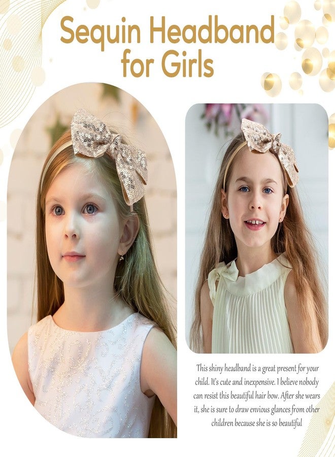 NCMAMA Sequin Gold Bow Headband for Girls Sparkly Glitter Hair Bows Hair Accessories for Toddler Kids Women on Christmas Halloween Birthday Parties - Image 3