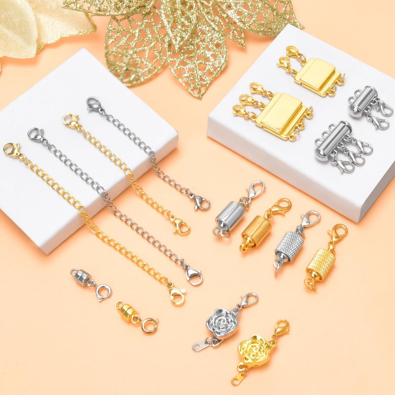 Beinhome 16 Pcs Magnetic Jewelry Clasps and Necklace Layering Clasp Necklace Extenders Gold Silver,Multiple Sizes and Styles Chain Extenders Magnetic Clasps for Jewelry Necklace Bracelet - Image 2