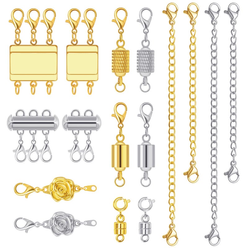 Beinhome 16 Pcs Magnetic Jewelry Clasps and Necklace Layering Clasp Necklace Extenders Gold Silver,Multiple Sizes and Styles Chain Extenders Magnetic Clasps for Jewelry Necklace Bracelet - Image 1