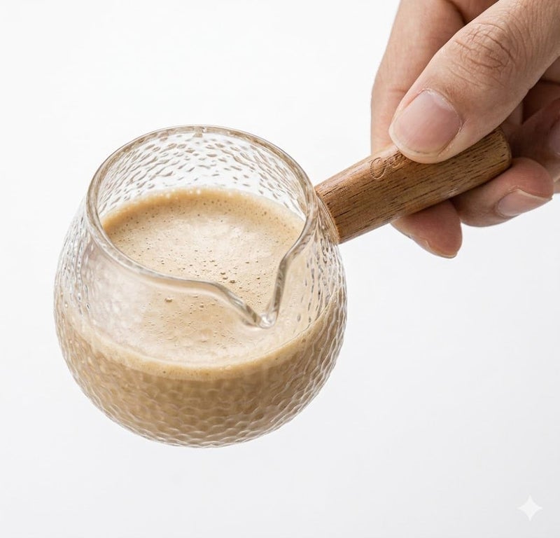 Espresso Coffee Measuring Cup with Wooden Handle, Single Spout - Heat Resistant Glass Carafe for Serving Coffee or Tea (120ml) - Image 1