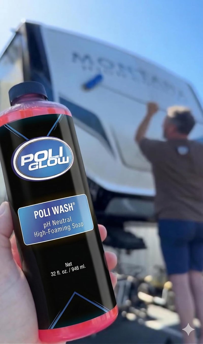 Poli Glow Poli Wash - صابون رغوي مركز للقوارب والمركبات الترفيهية، محايد للأس الهي��روجيني، آمن، منظف للقوارب والمركبات الترفيهية، آمن للطلاءات الخزفية، الألياف الزجاجية، الطلاء الشفاف، طبقة الجل، الألومنيوم، الأسطح المطلية، 32 أونصة - Image 4