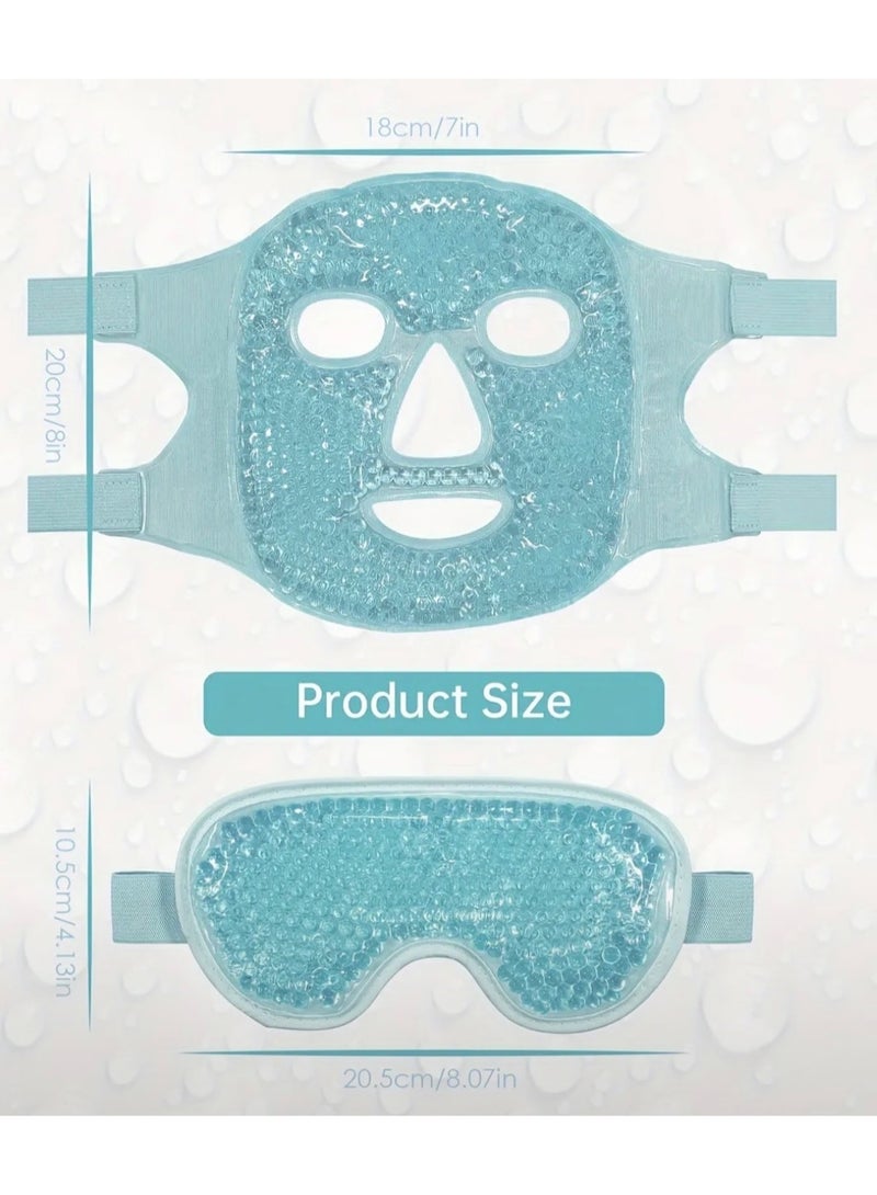 كلين ويف مجموعة أقنعة الوجه والعين المبردة بالثلج – عبوة جل ساخنة وباردة قابلة لإعادة الاستخدام للعيون المنتفخة والهالات السوداء والجيوب الأنفية والاحمرار وتخفيف الصداع النصفي | ظهر من القطيفة الناعمة | قناع وجه واحد + قناع عين واحد (أزرق) - Image 5