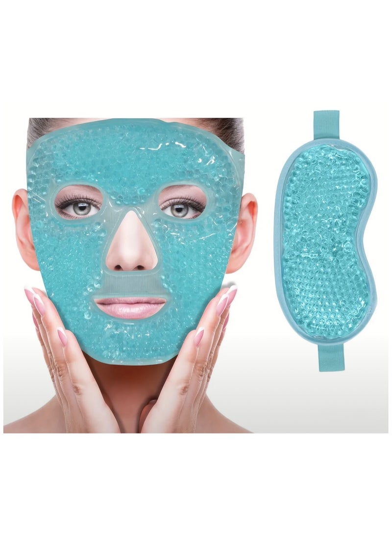 كلين ويف مجموعة أقنعة الوجه والعين المبردة بالثلج – عبوة جل ساخنة وباردة قابلة لإعادة الاستخدام للعيون المنتفخة والهالات السوداء والجيوب الأنفية والاحمرار وتخفيف الصداع النصفي | ظهر من القطيفة الناعمة | قناع وجه واحد + قناع عين واحد (أزرق) - Image 1