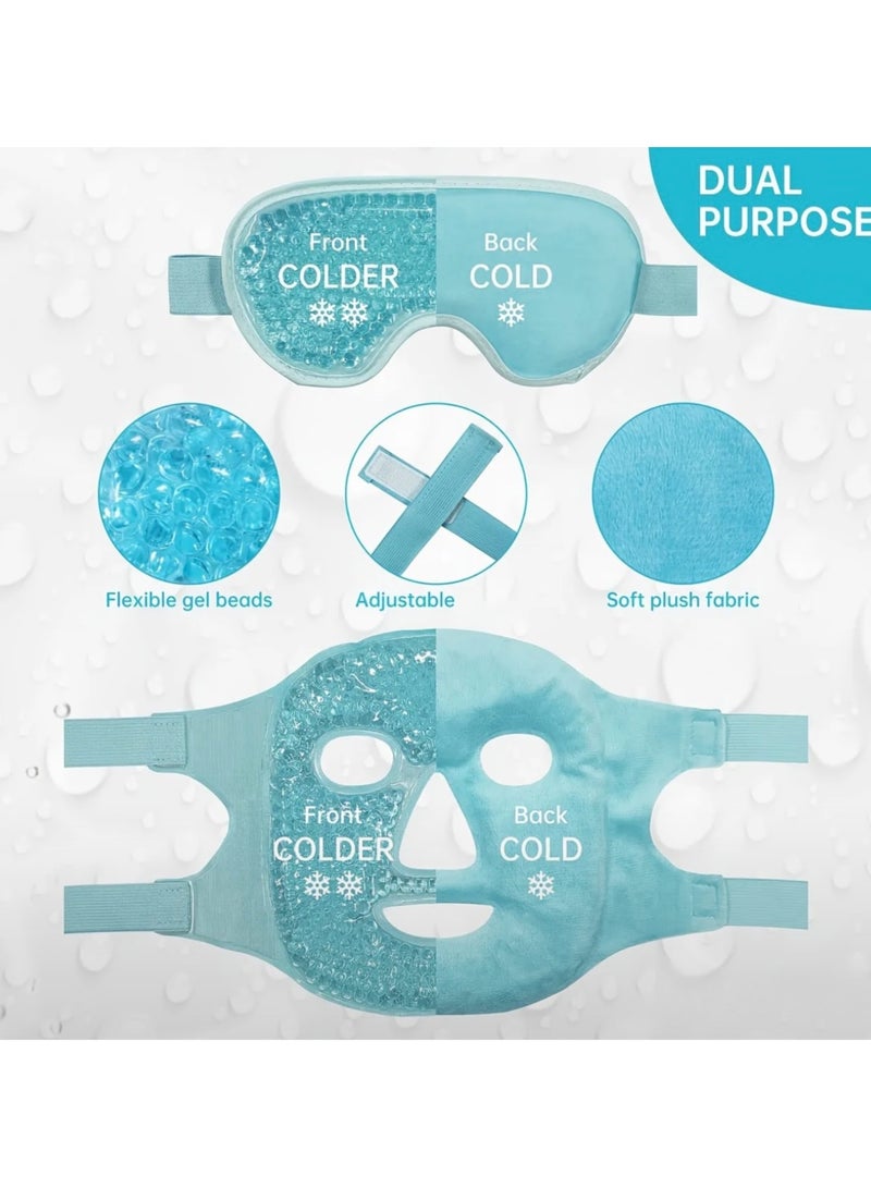 كلين ويف مجموعة أقنعة الوجه والعين المبردة بالثلج – عبوة جل ساخنة وباردة قابلة لإعادة الاستخدام للعيون المنتفخة والهالات السوداء والجيوب الأنفية والاحمرار وتخفيف الصداع النصفي | ظهر من القطيفة الناعمة | قناع وجه واحد + قناع عين واحد (أزرق) - Image 4