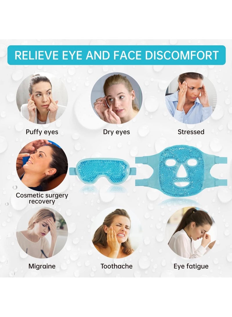 كلين ويف مجموعة أقنعة الوجه والعين المبردة بالثلج – عبوة جل ساخنة وباردة قابلة لإعادة الاستخدام للعيون المنتفخة والهالات السوداء والجيوب الأنفية والاحمرار وتخفيف الصداع النصفي | ظهر من القطيفة الناعمة | قناع وجه واحد + قناع عين واحد (أزرق) - Image 2