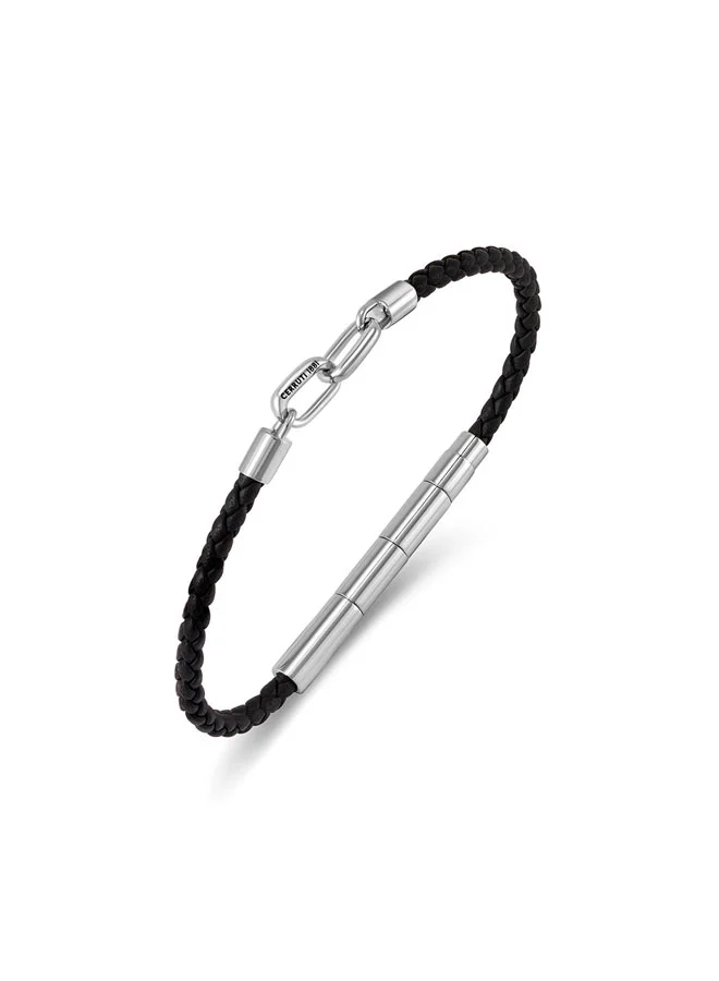 CERRUTI 1881 Saverio Center Motif Black Leather Bracelet for Men