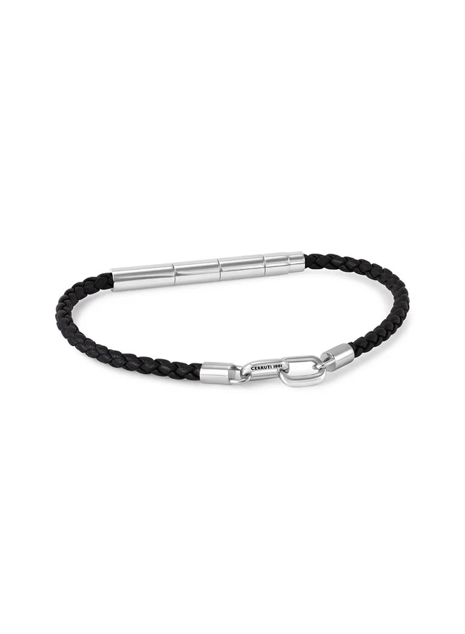 CERRUTI 1881 Saverio Center Motif Black Leather Bracelet for Men
