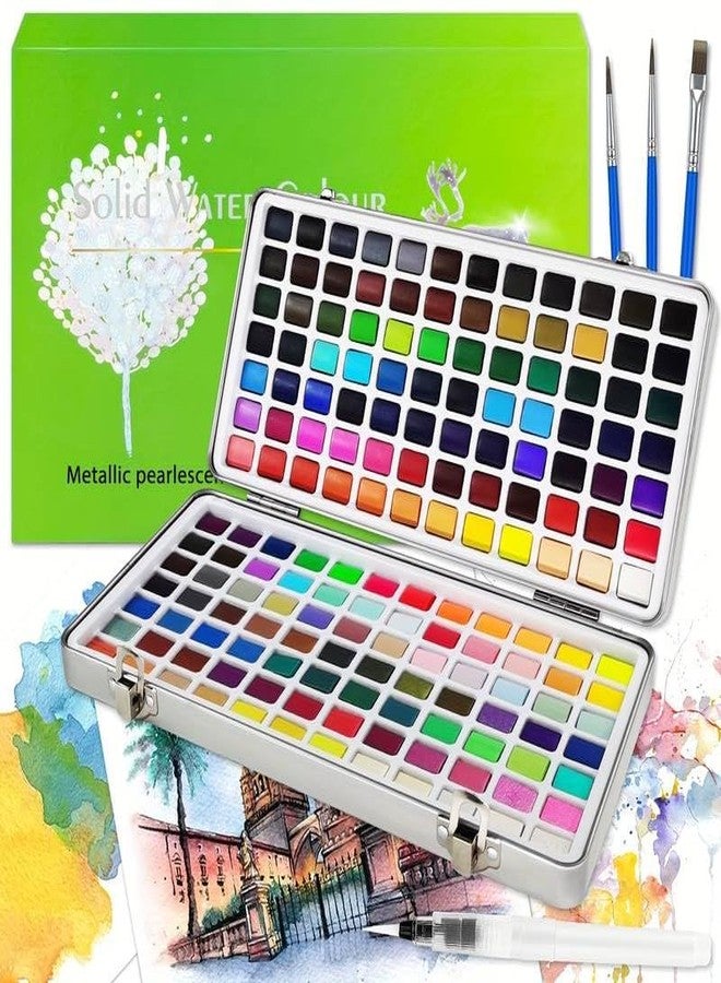 ARROLLIANT Solid Watercolour Paints Set Including Vivid, Metallic, Pearlescent and Fluorescent Colors, Travel Watercolor Set with Brush Pen Portable Watercolour Paint Box Set (168, multi colour set) - Image 2