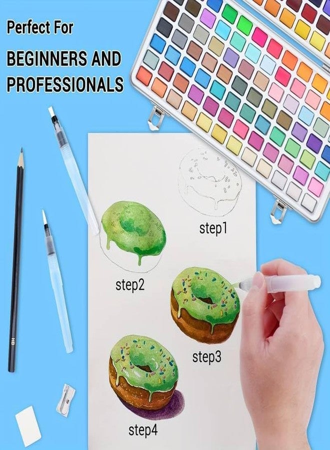 ARROLLIANT Solid Watercolour Paints Set Including Vivid, Metallic, Pearlescent and Fluorescent Colors, Travel Watercolor Set with Brush Pen Portable Watercolour Paint Box Set (168, multi colour set) - Image 5