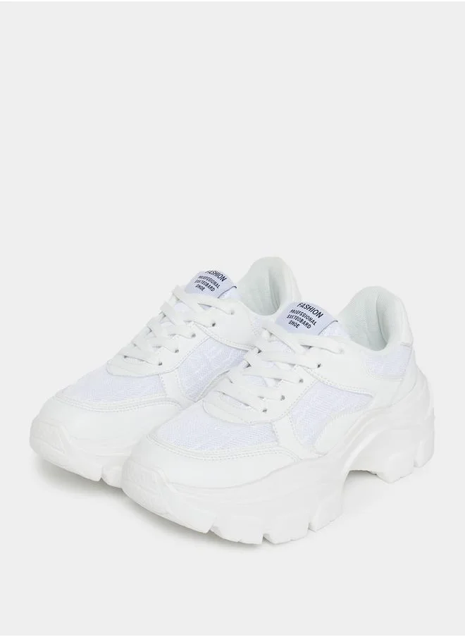 Styli Mesh Upper Lace Up Chunky Sneakers