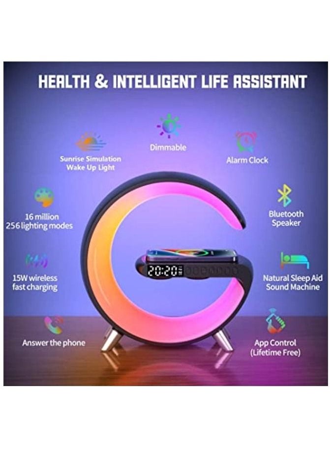 Smart light sound machine App Control Fast Wireless Charger RGB Light BT Speaker Sunrise Alarm Clock