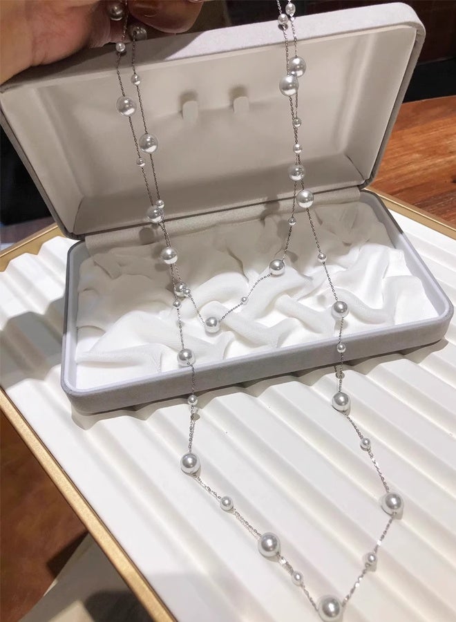 DAEVO Silver Plated Double-Layer Station Pearl Necklace for Women - Image 4
