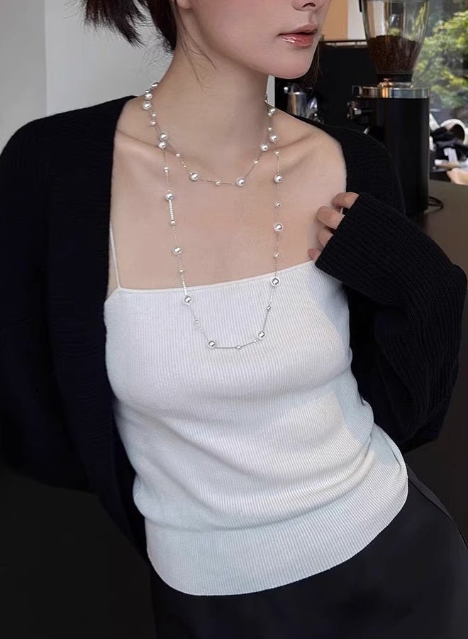 DAEVO Silver Plated Double-Layer Station Pearl Necklace for Women - Image 2