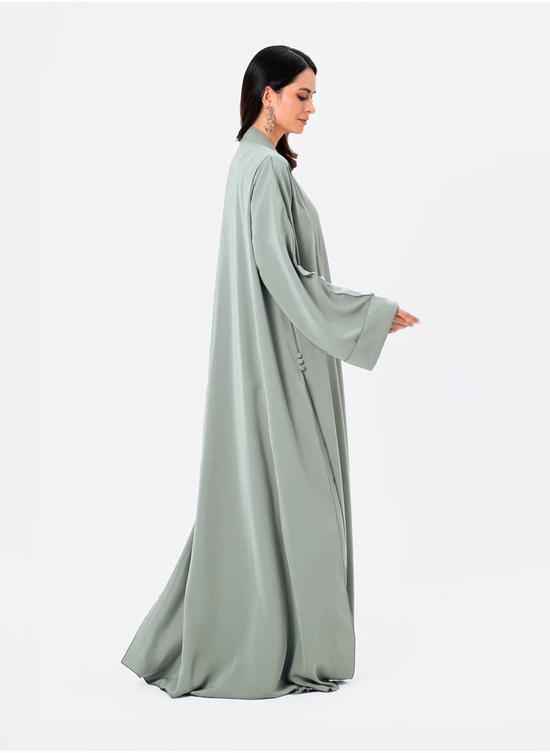 IZEL Sage green Button Detailed Abaya