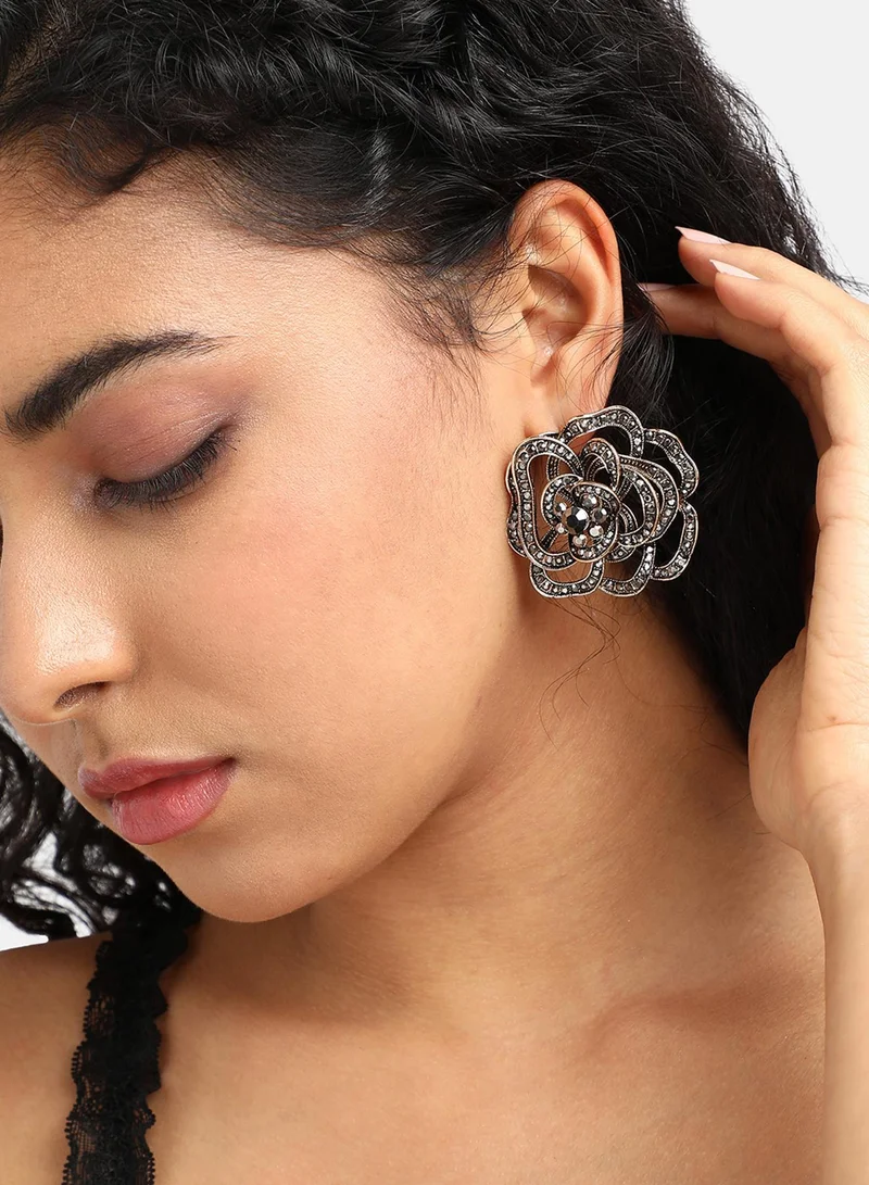 SOHI Intricate Rose Stud Earrings