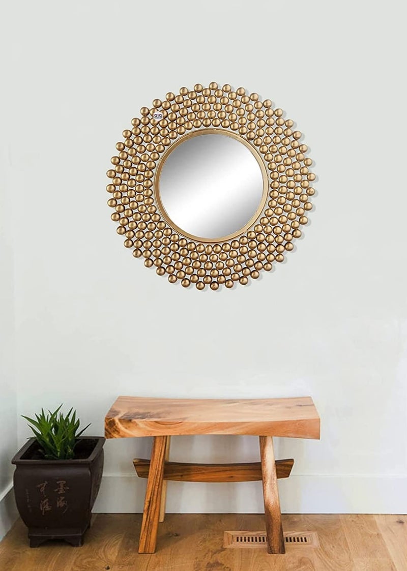 Decornus Handicrafts Ball Iron Decorative Wall Mounted Hanging Mirror Sculpture Metal Glass Modern Arts Gifts Home Decor Wall Mirror 24x24 inch Gold - Image 2