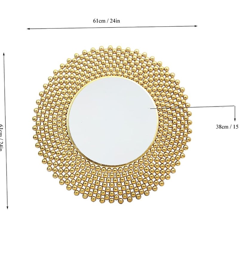 Decornus Handicrafts Ball Iron Decorative Wall Mounted Hanging Mirror Sculpture Metal Glass Modern Arts Gifts Home Decor Wall Mirror 24x24 inch Gold - Image 3