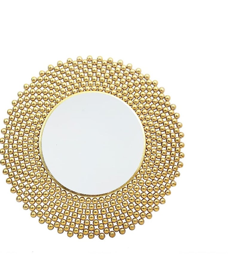 Decornus Handicrafts Ball Iron Decorative Wall Mounted Hanging Mirror Sculpture Metal Glass Modern Arts Gifts Home Decor Wall Mirror 24x24 inch Gold - Image 4