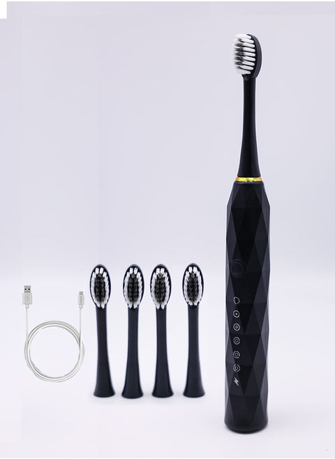 Electric Toothbrushes for Adults with 4 Brush Heads, Sonic Rechargeable Teeth Whitening Toothbrush, Power Toothbrush with 6 Cleaning Models Black