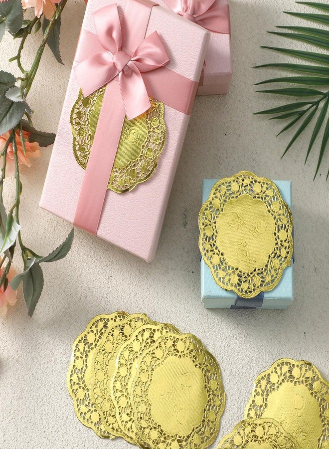 Xyembu 100 Pcs Gold Lace Paper Doilies 3.5 Inch Paper Doilies Disposable Round Papers Placemats Decorative Foil Lace Papers for Cake Dessert Craft Wedding Birthday Party Tableware Decorations - Image 5