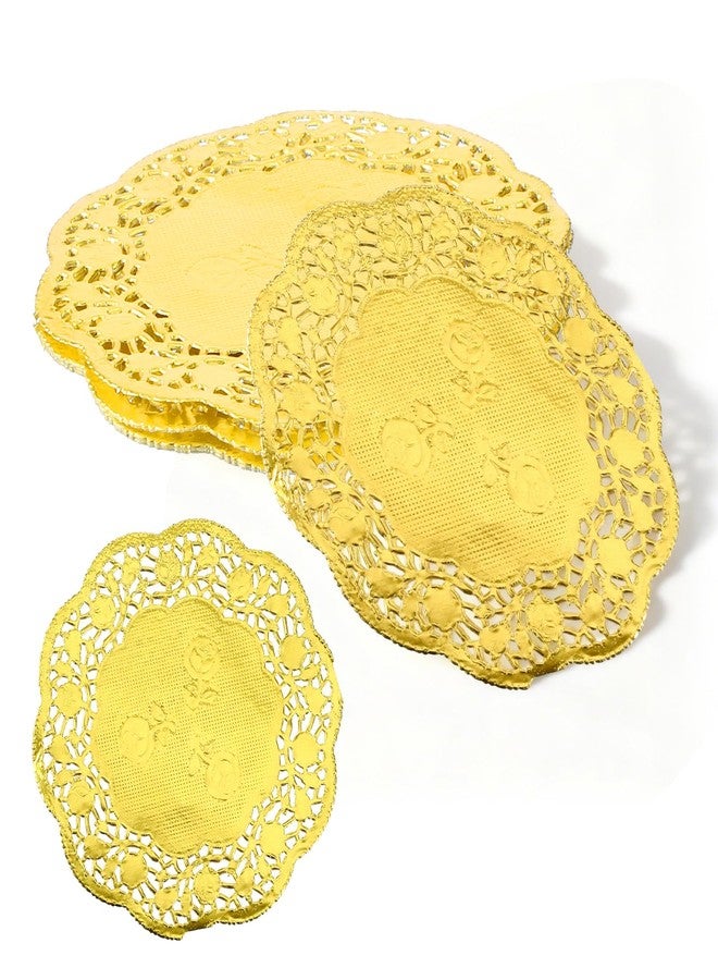Xyembu 100 Pcs Gold Lace Paper Doilies 3.5 Inch Paper Doilies Disposable Round Papers Placemats Decorative Foil Lace Papers for Cake Dessert Craft Wedding Birthday Party Tableware Decorations - Image 1