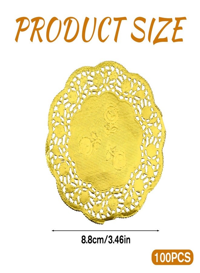 Xyembu 100 Pcs Gold Lace Paper Doilies 3.5 Inch Paper Doilies Disposable Round Papers Placemats Decorative Foil Lace Papers for Cake Dessert Craft Wedding Birthday Party Tableware Decorations - Image 2