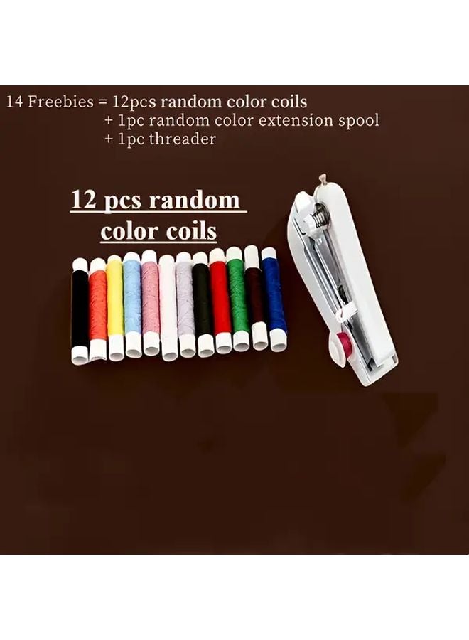 Portable Mini Sewing Machine White With 14pcs Gifts Handheld Manual Household Tailor Tool - Image 1