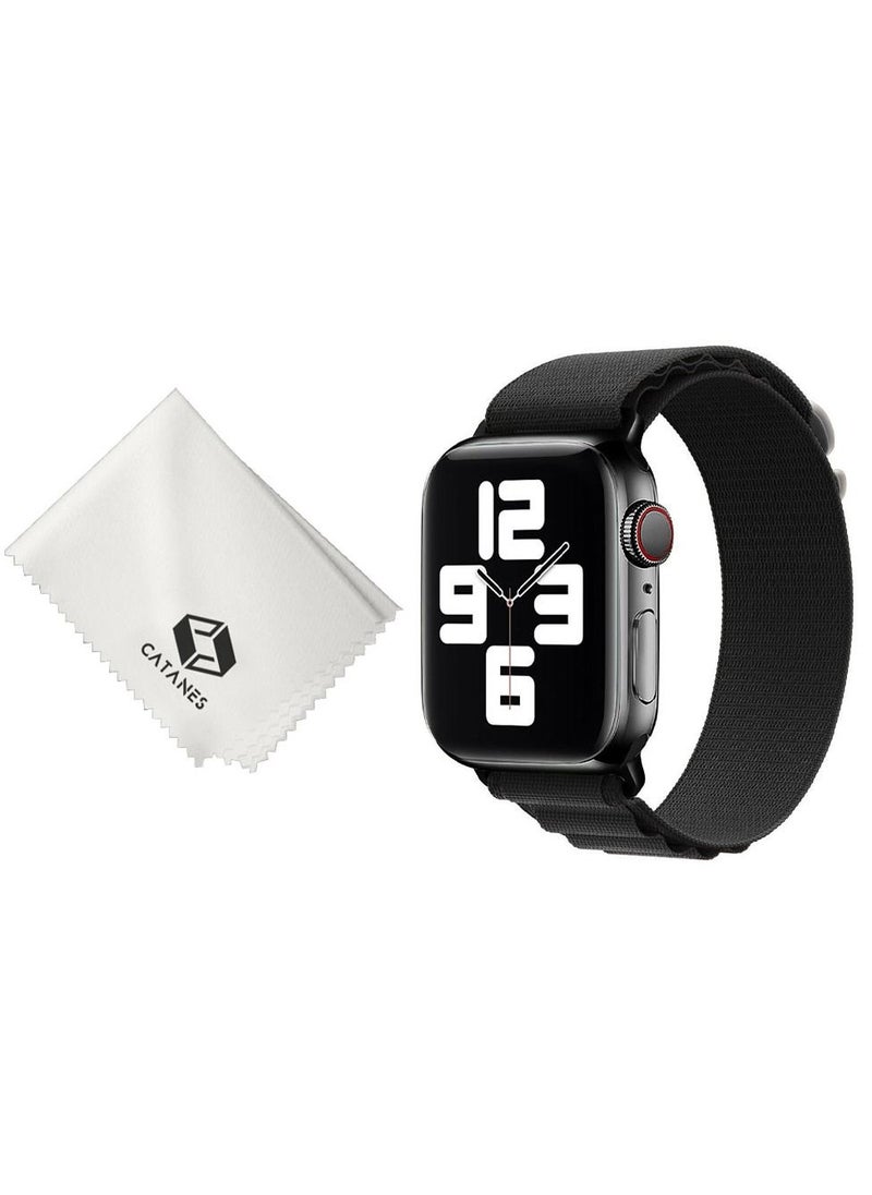 CATANES - 2 Packs Of Apple Watch Band and Microfiber Cloth Alpine Loop Band 38mm 40mm 41mm Women Men Adjustable with Metal G-Hook Strap for iWatch Series 7/SE/6/5/4/3/2/1 Black - Image 1