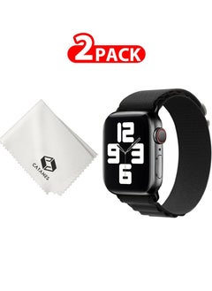 2 Packs Of Apple Watch Band and Microfiber Cloth Alpine Loop Band 38mm 40mm 41mm Women Men Adjustable with Metal G-Hook Strap for iWatch Series 7/SE/6/5/4/3/2/1 Black